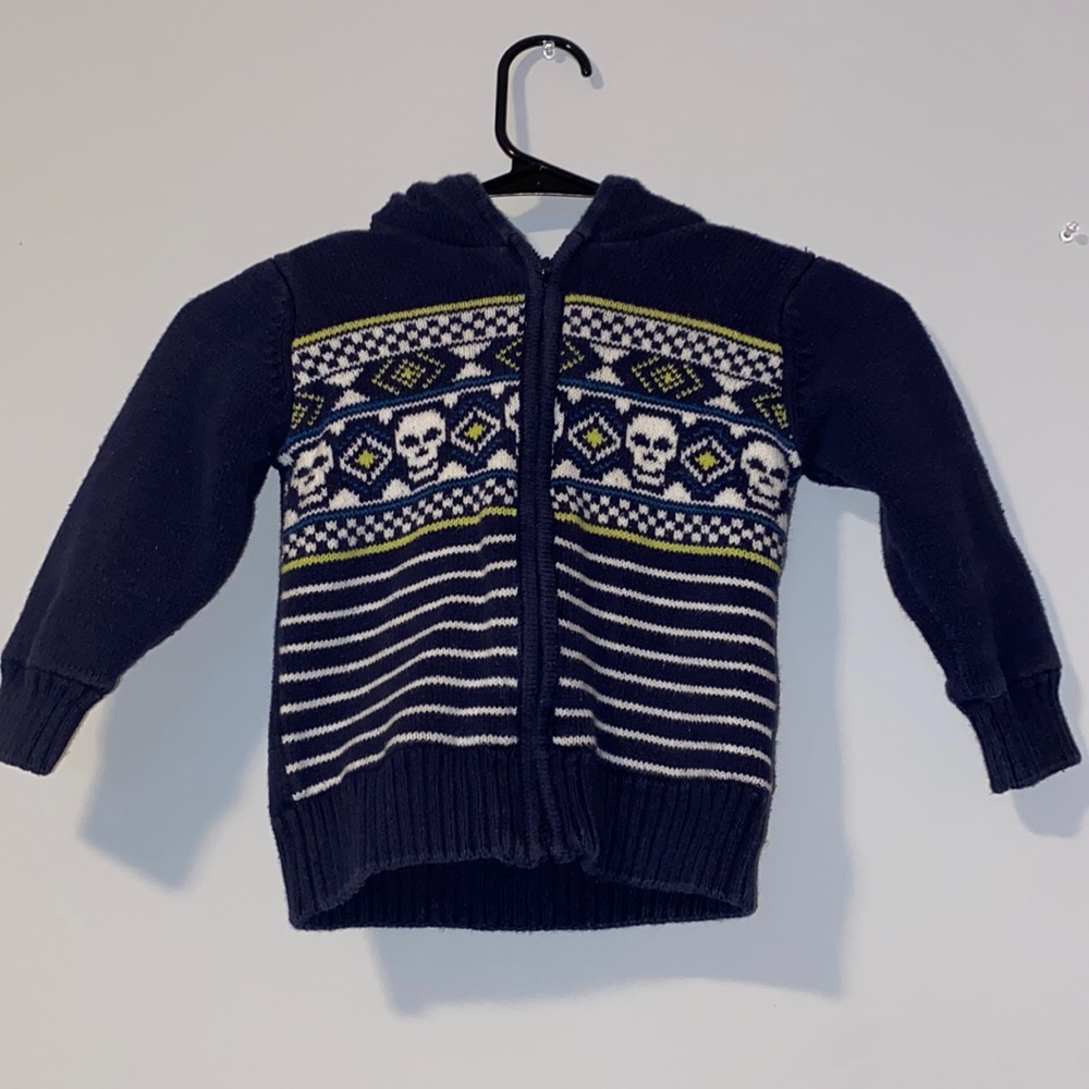 EUC Boys 3T Wonder Kids Thick Blue fleece lined knitted, hooded sweater